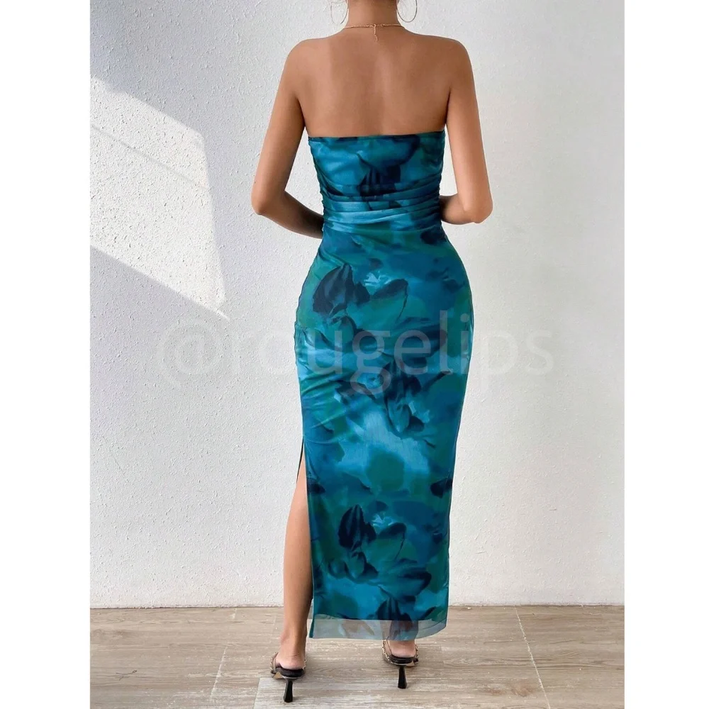 Rouge! Strapless Blue and Green Dress - Picture 5 of 7